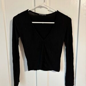 Brandy Melville Black V-Neck Long Sleeve Top
